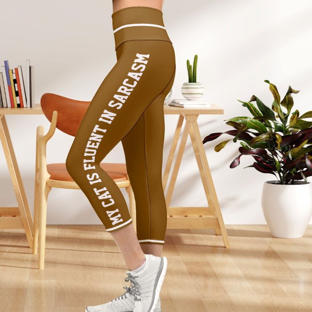 Personalized White Brown Fun Comic Style Cat Theme Capri Leggings (Creator Uploaded)