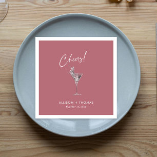 Personalized White Cheers & Rose Gold Wedding Napkin