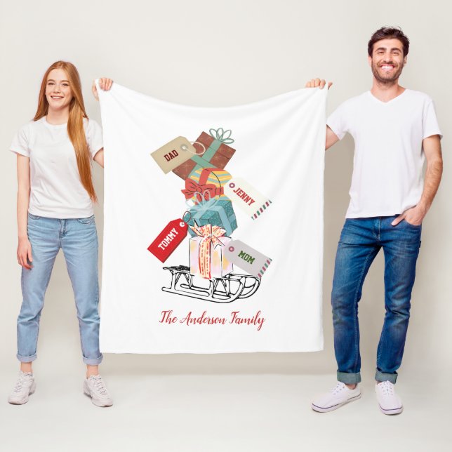 Personalized White Christmas Sled Gifts Chic Cute Fleece Blanket (In Situ)