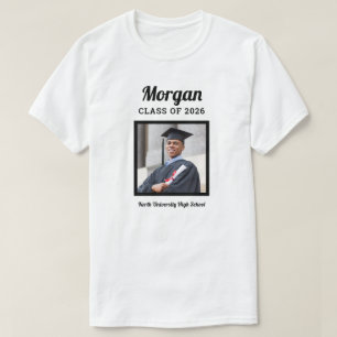 Personalized White Class of 2022 Graduation Photo  T-Shirt