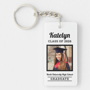 Personalized White Class of 2026 Graduation Photo Keychain