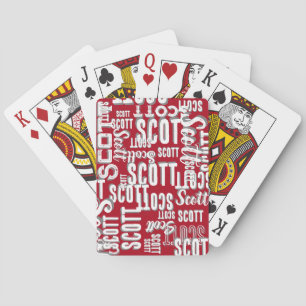 Personalized White Colour Name Overlapped on Red Playing Cards