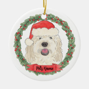 Personalized White Cream Doodle Christmas Ceramic Ornament