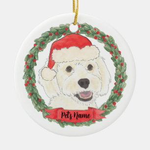 Personalized White Cream Doodle Christmas Ceramic Ornament