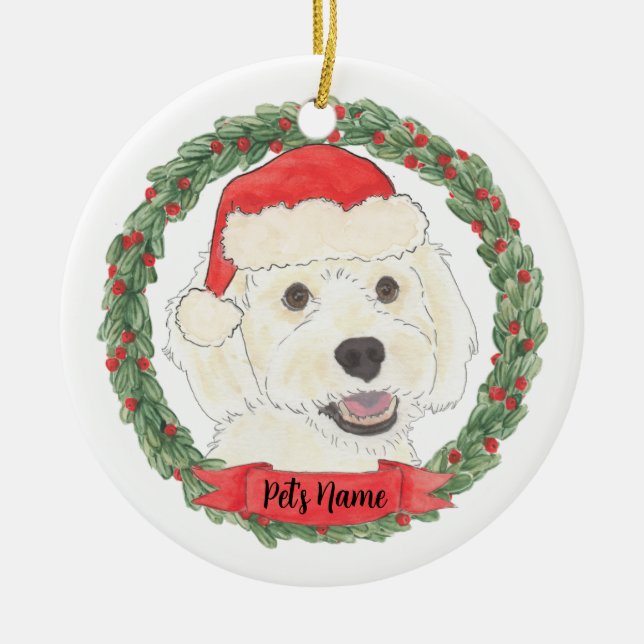 Personalized White Cream Doodle Christmas Ceramic Ornament (Front)