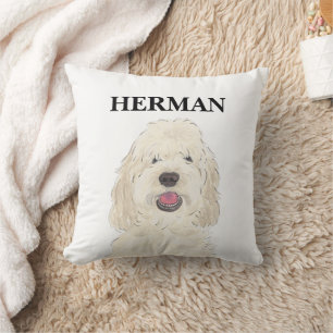 Personalized White Cream Doodle Dog Throw Pillow