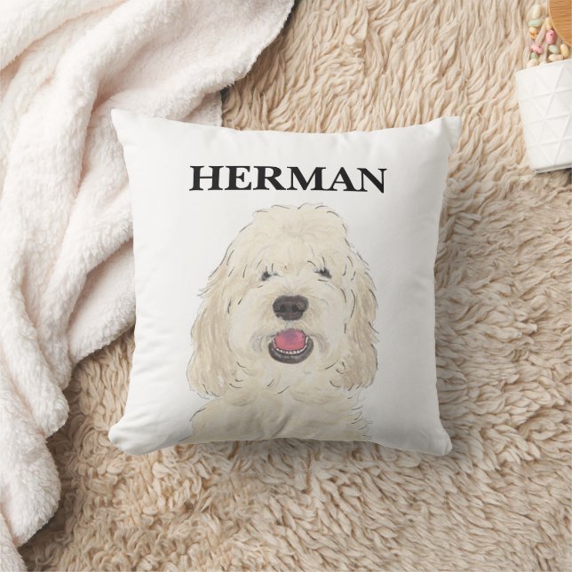 Personalized White Cream Doodle Dog Throw Pillow (Blanket)