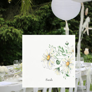 Personalized White Daisies Shower Cocktail Napkin