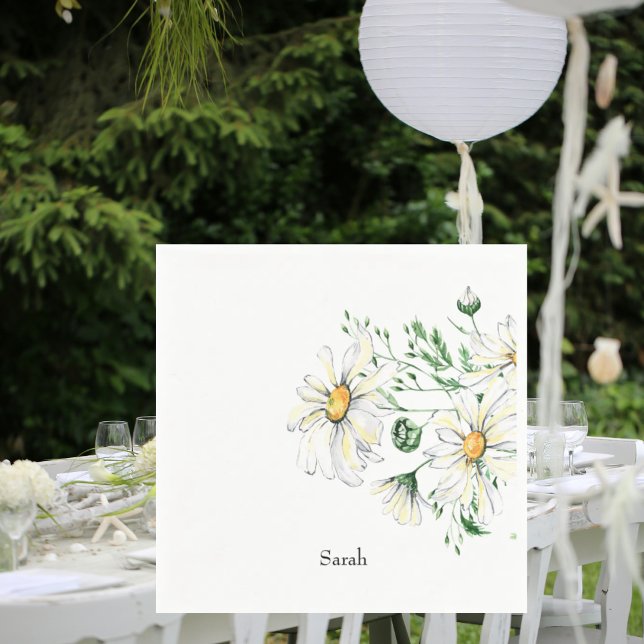 Personalized White Daisies Shower Cocktail Napkin (Creator Uploaded)