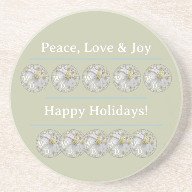 Personalized White Daisy Art Green Blue Holiday Coaster (Front)