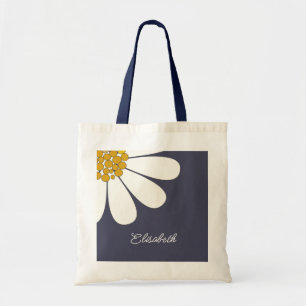 Personalized White Daisy Floral Design Custom Tote Bag
