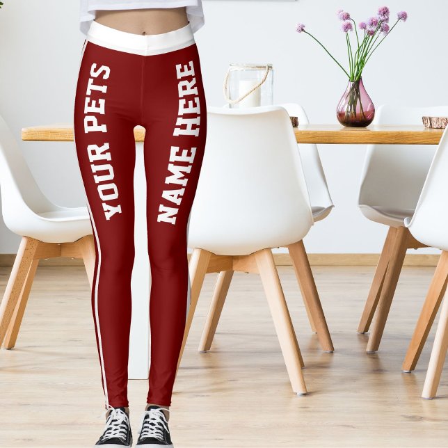Personalized White Deep Red Stripes Pet Names Leggings (Creator Uploaded)