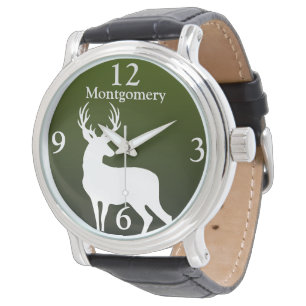 Personalized White Deer Buck Green Men's Watch
