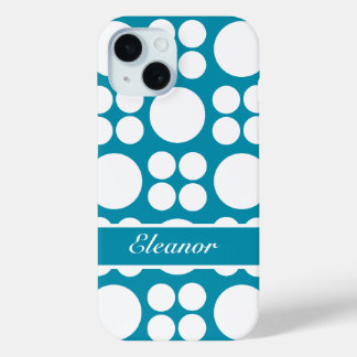 Personalized White Dot Pattern on Bondi Blue iPhone 15 Case