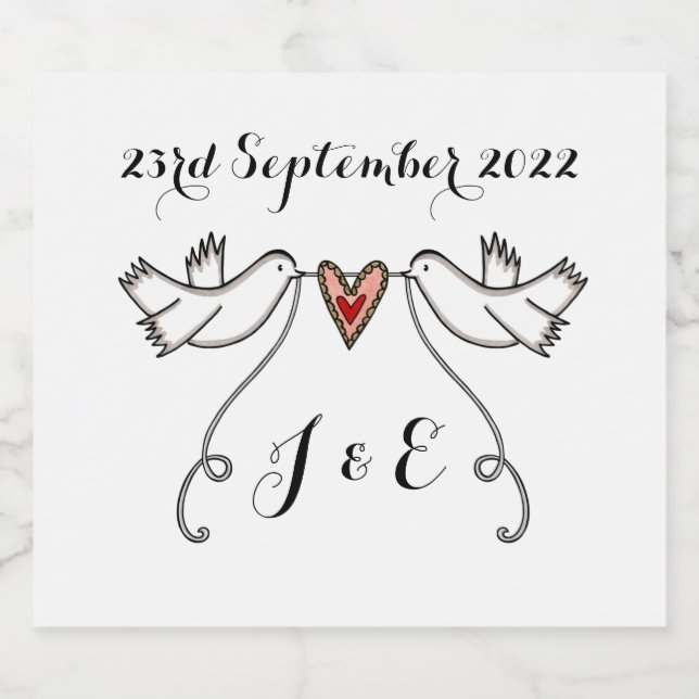 Personalized White Doves Wedding Bottle Labels (Single Label)