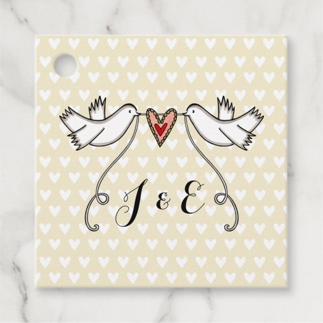 Personalized White Doves Wedding Favor Tags (Front)