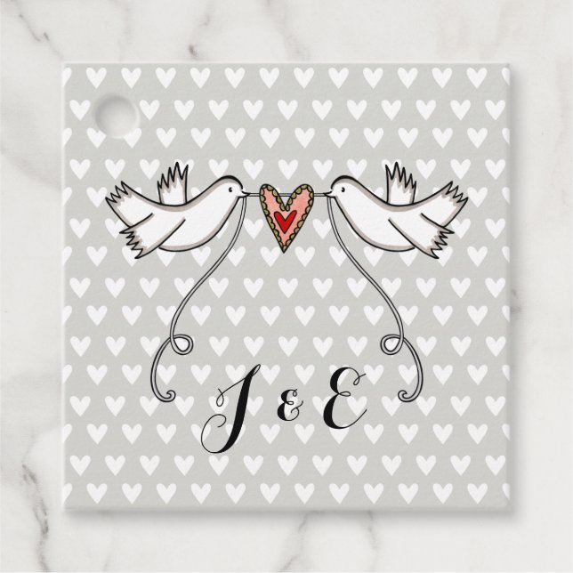 Personalized White Doves Wedding Favor Tags (Front)
