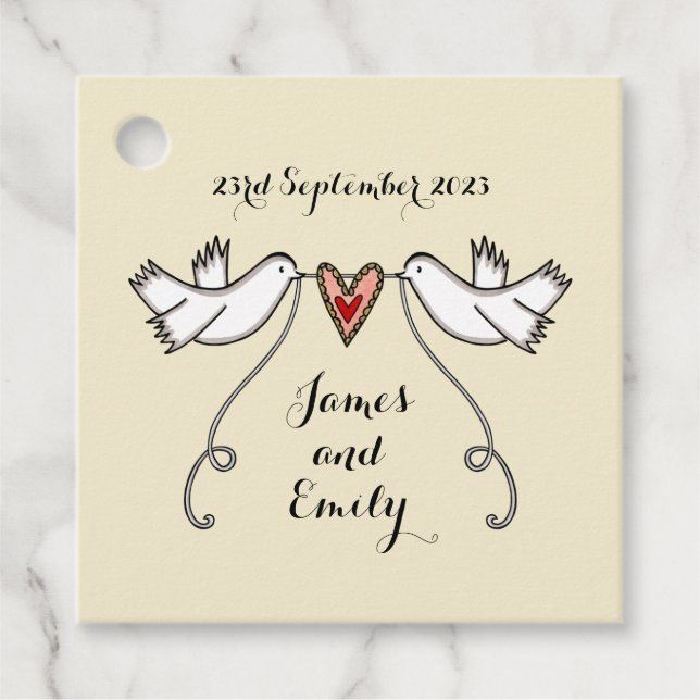 Personalized White Doves Wedding Favor Tags (Front)