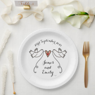 Personalized White Doves Wedding Food Paper Plate