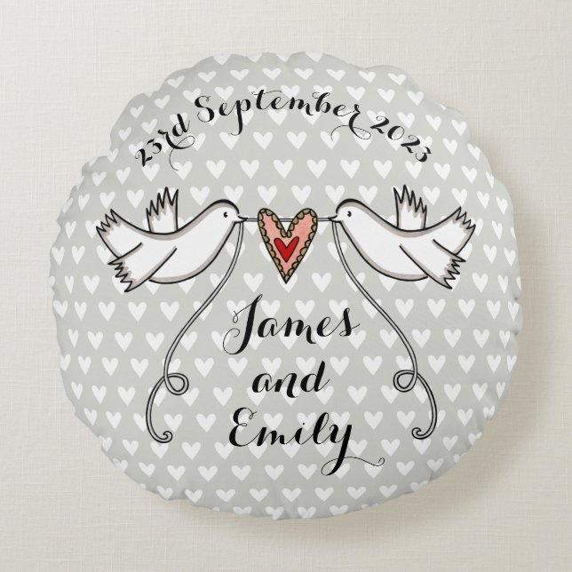 Personalized White Doves Wedding Gift Cushion (Front)