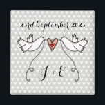 Personalized White Doves Wedding Magnet Favor<br><div class="desc">An illustration of 2 beautiful doves holding flowing ribbon with a love heart attached</div>