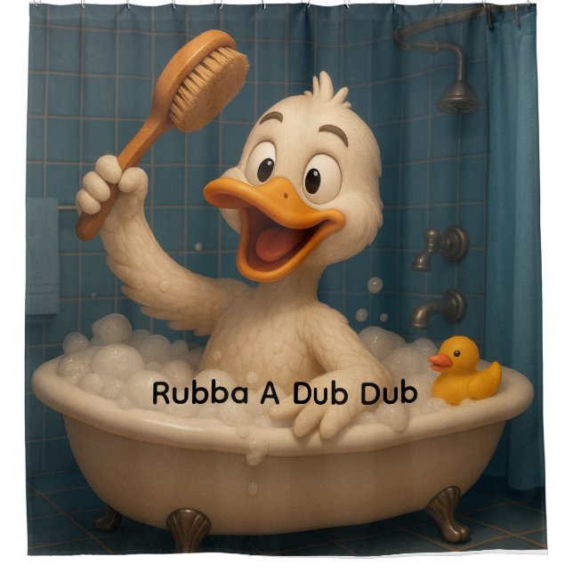Personalized White Duck in Bathtub Shower Curtain  (Front)