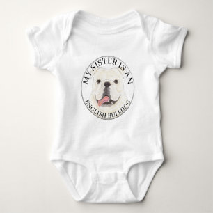 Personalized White English Bulldog Big Sister Baby Bodysuit