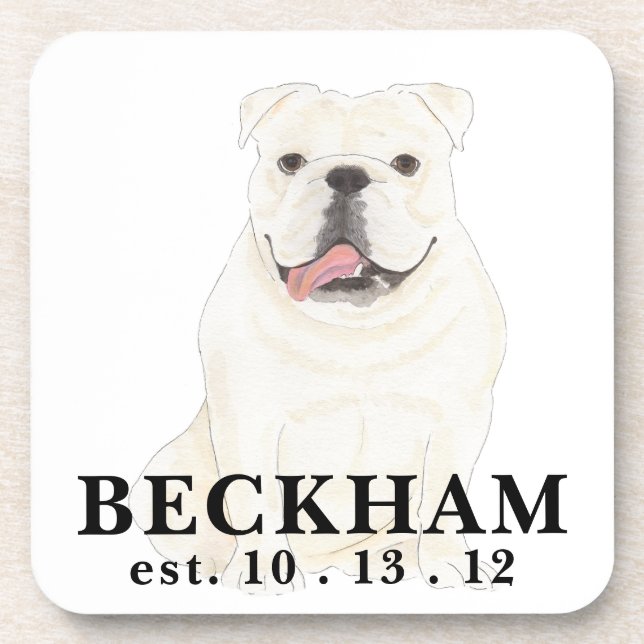 Personalized White English Bulldog Coaster (Front)