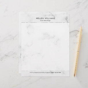 Personalized white faux marble Silver Accent Letterhead