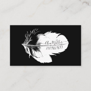 Personalized White Feather On Black Calling Card