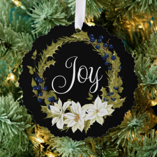 PERSONALIZED WHITE FLORAL CHRISTMAS WREATH ORNAMENT CARD