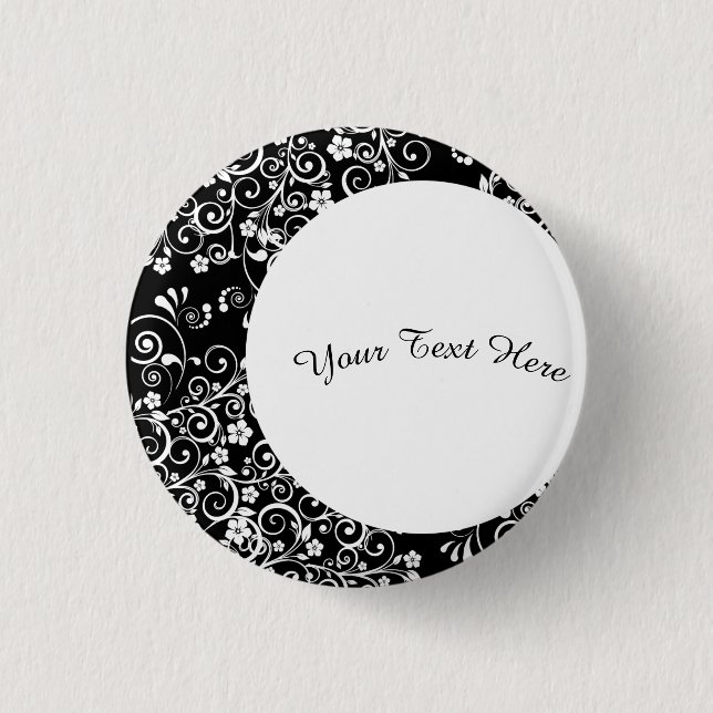 Personalized White Floral Crescent Moon 1 Inch Round Button (Front)