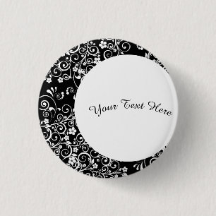 Personalized White Floral Crescent Moon 1 Inch Round Button