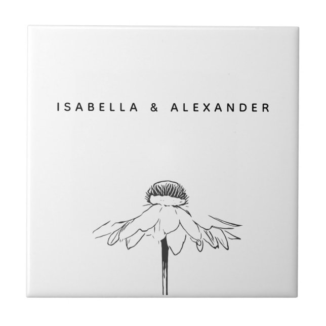 Personalized White Floral Line Anniversary Wedding Tile (Front)