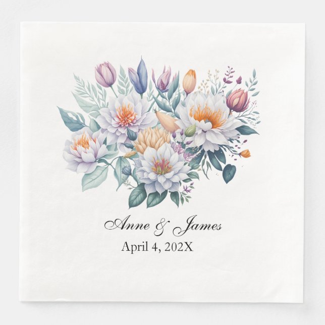 Personalized White Floral  Napkin (Front)