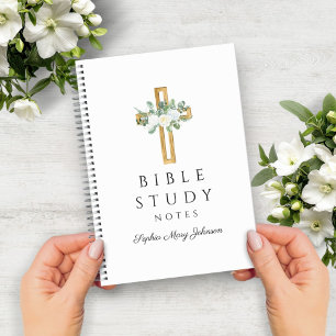Personalized White Floral Religious Cross  Notebook