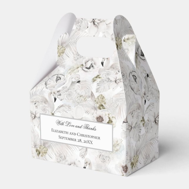 Personalized White Floral Swans Wedding  Favor Box (Front Side)