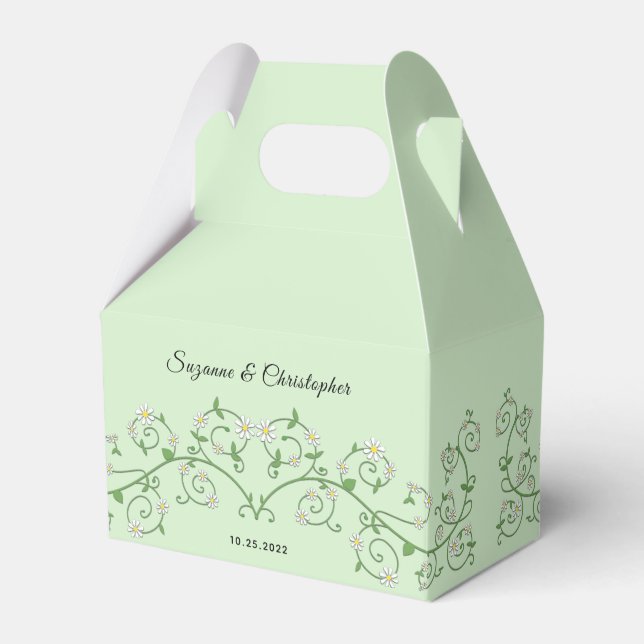 Personalized White Floral Vine Heart Mint Green Favor Box (Front Side)