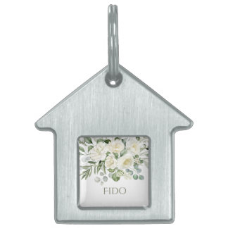 Personalized White Floral Wedding Pet Tag