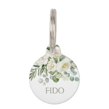 Personalized White Floral Wedding Pet Tag