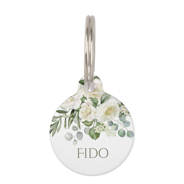 Personalized White Floral Wedding Pet Tag (Front)