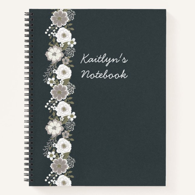 Personalized White Flowers Notebook (Front)