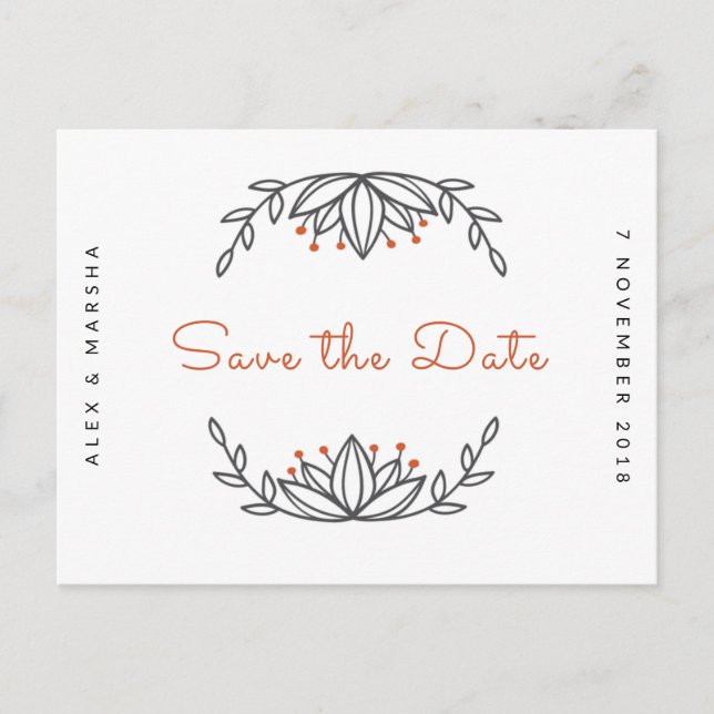 Personalized - White Foliage Save the Date Postcard (Front)