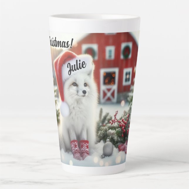 Personalized White Fox with barn  Latte Mug (Front)