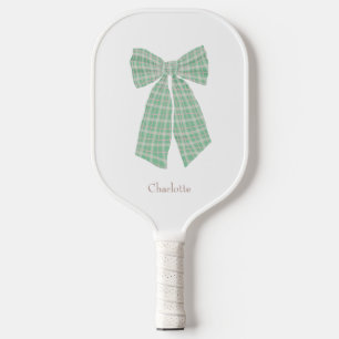 Personalized White Gingham Romantic Coquette Bow Pickleball Paddle
