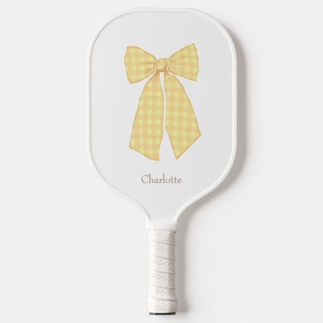 Personalized White Gingham Romantic Coquette Bow Pickleball Paddle (Front)