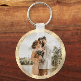 Personalized White & Gold Chic Minimal Wedding Keychain