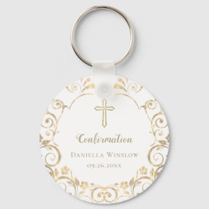 Personalized White Gold Cross Girls Confirmation Keychain