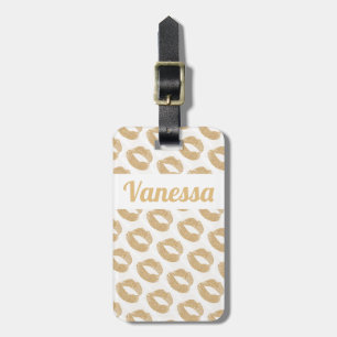 Personalized White Gold Glitter Lips Elegant Luggage Tag