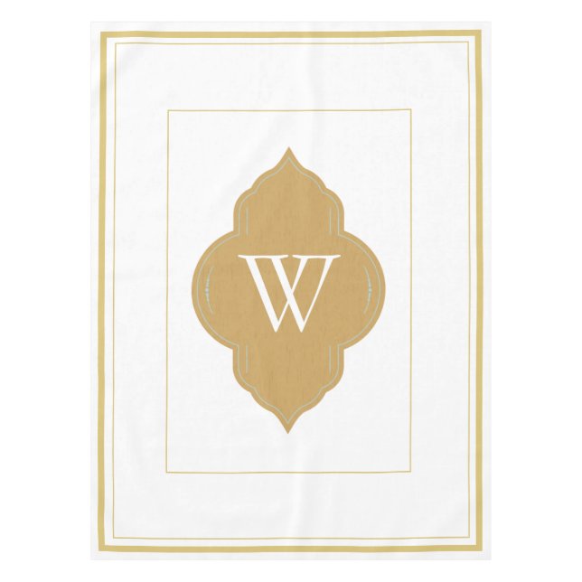 Personalized white & gold initials  tablecloth (Front)